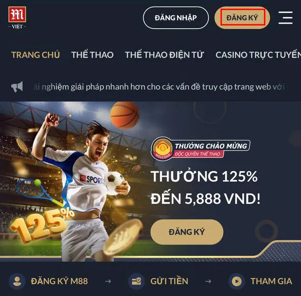 Nhấn nút Đăng Ký M88